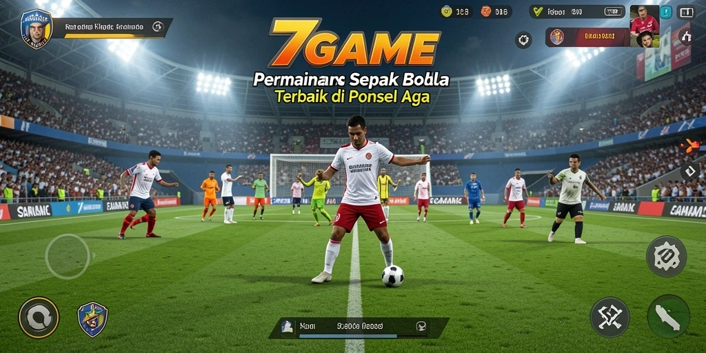 Tampilan screenshot gameplay 7GAME dengan aksi sepak bola yang seru.