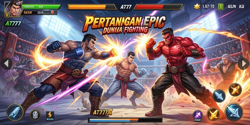 Screenshot gameplay AT777 menunjukkan aksi bertarung yang intens dan grafis memukau.