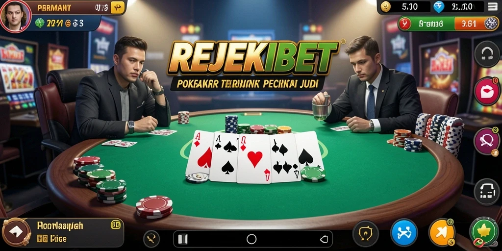 Screenshot gameplay REJEKIBET yang menampilkan suasana Poker yang mendebarkan.