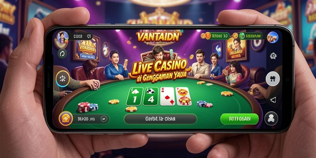 Screenshot gameplay VANTAIDN yang menunjukkan dealer interaktif dalam aksi.
