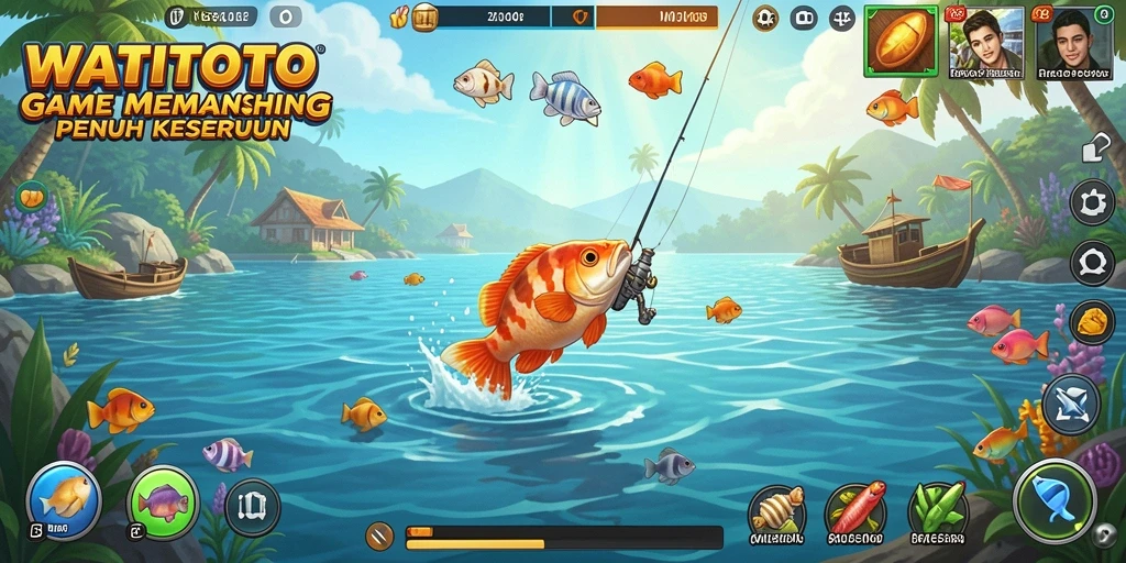 Screenshot gameplay WATITOTO saat menangkap ikan di laut lepas.